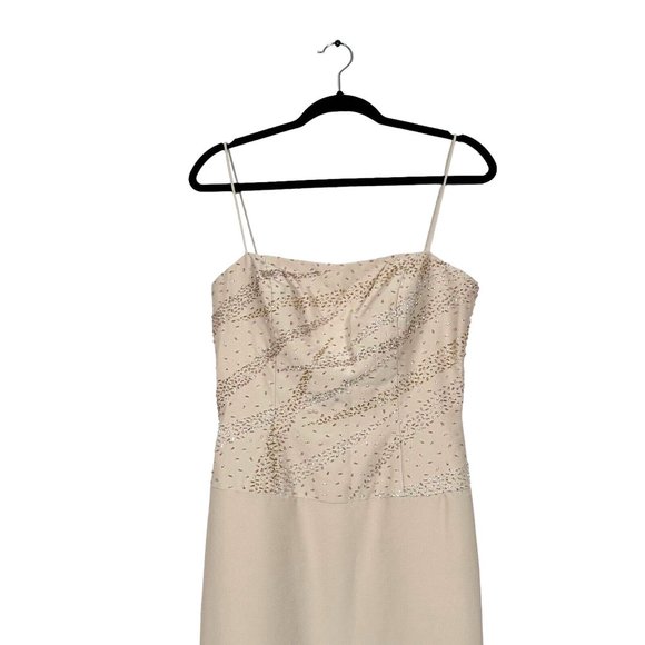 Size 8 CECILY Brown Champagne Beige Beaded Dress - Picture 2 of 15